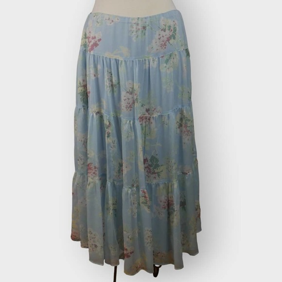 Lauren Ralph Lauren Dresses & Skirts - Lauren Ralph Lauren Size 12 Womens Light Blue Floral Tea-Length Skirt EUC